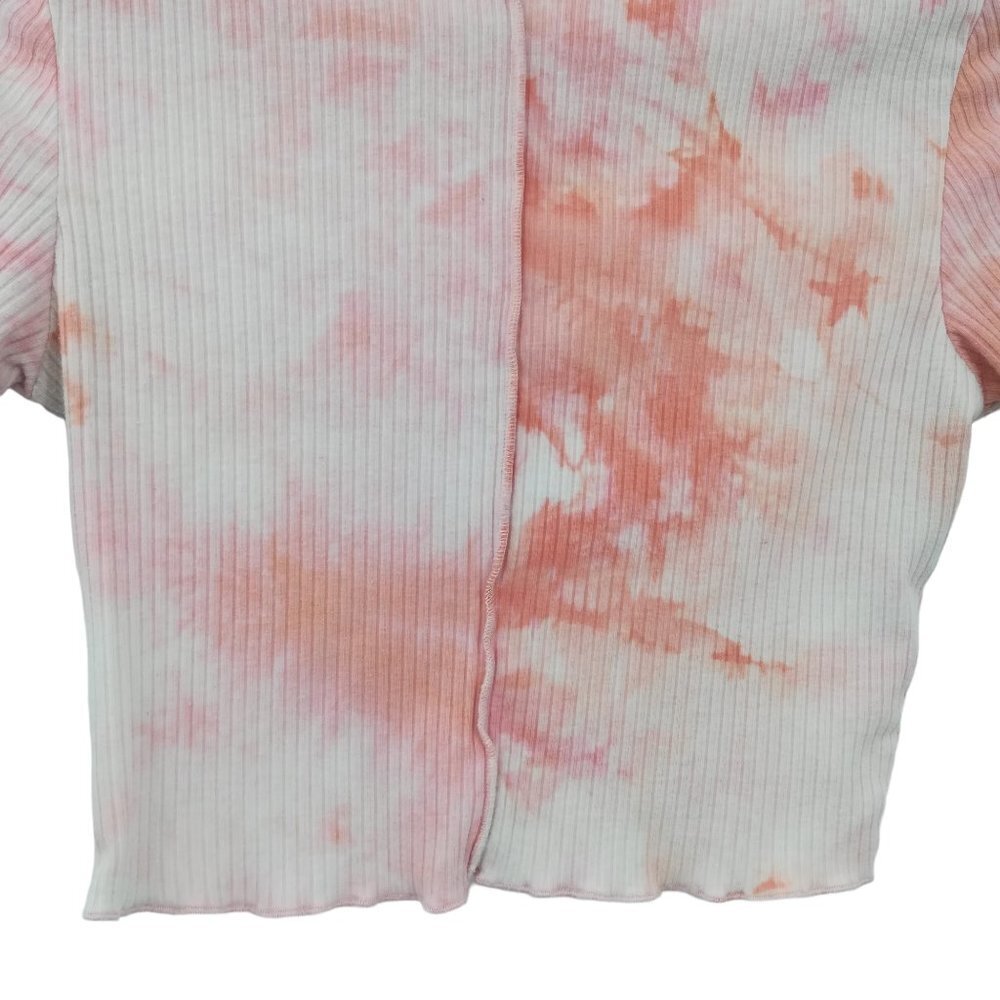 Princess Polly Tie Dye Pink Ribbed Knit Crop Top Size 8 Short Sleeve Shirt White - Picture 6 of 11